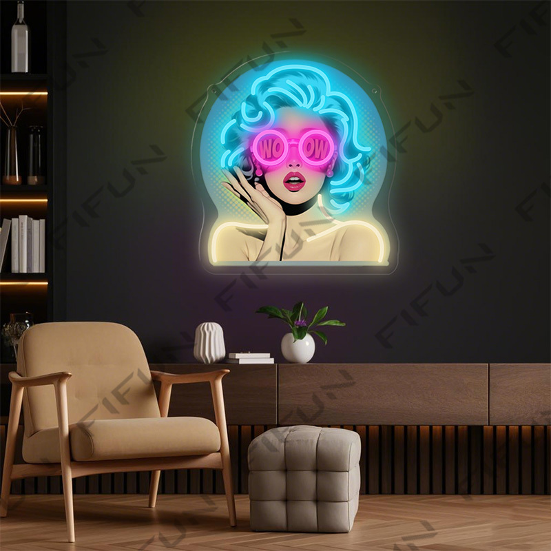 WOW Curl Girl Neon Sign UV Pri - đánh giá và giá Outdoor Lighting Decor Wow